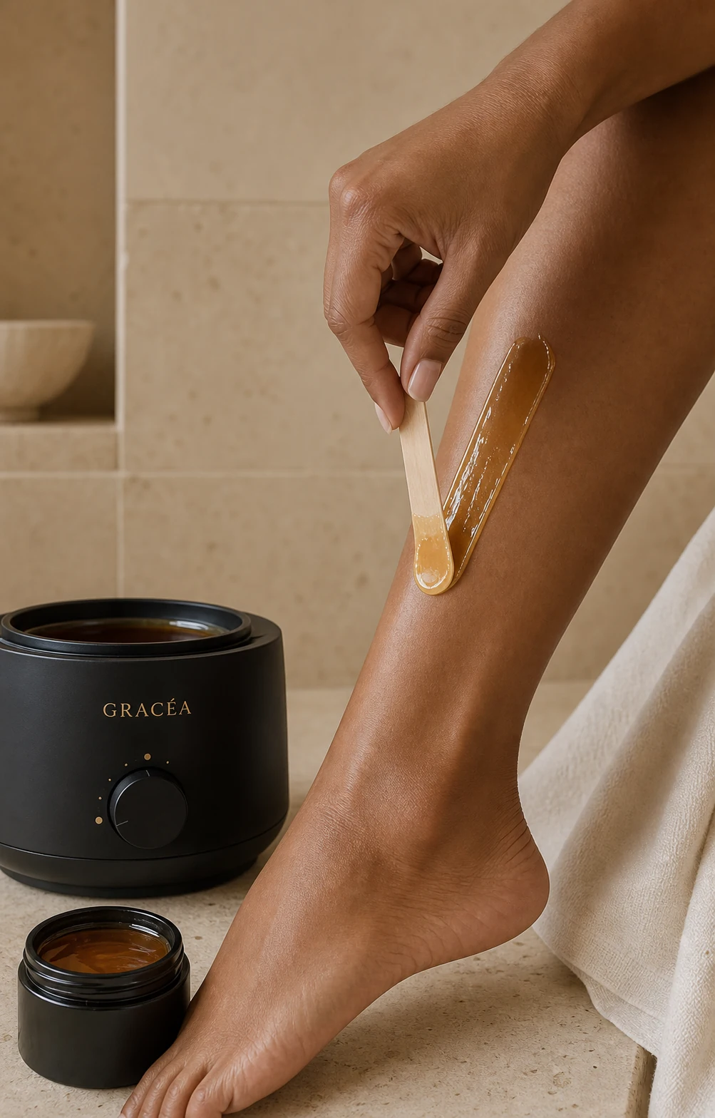 GRACÉA hard wax applied to the lower leg